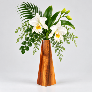 Soliflore artisanal en bois d’amourette de Guyane de 25 cm – création Motipiebwa